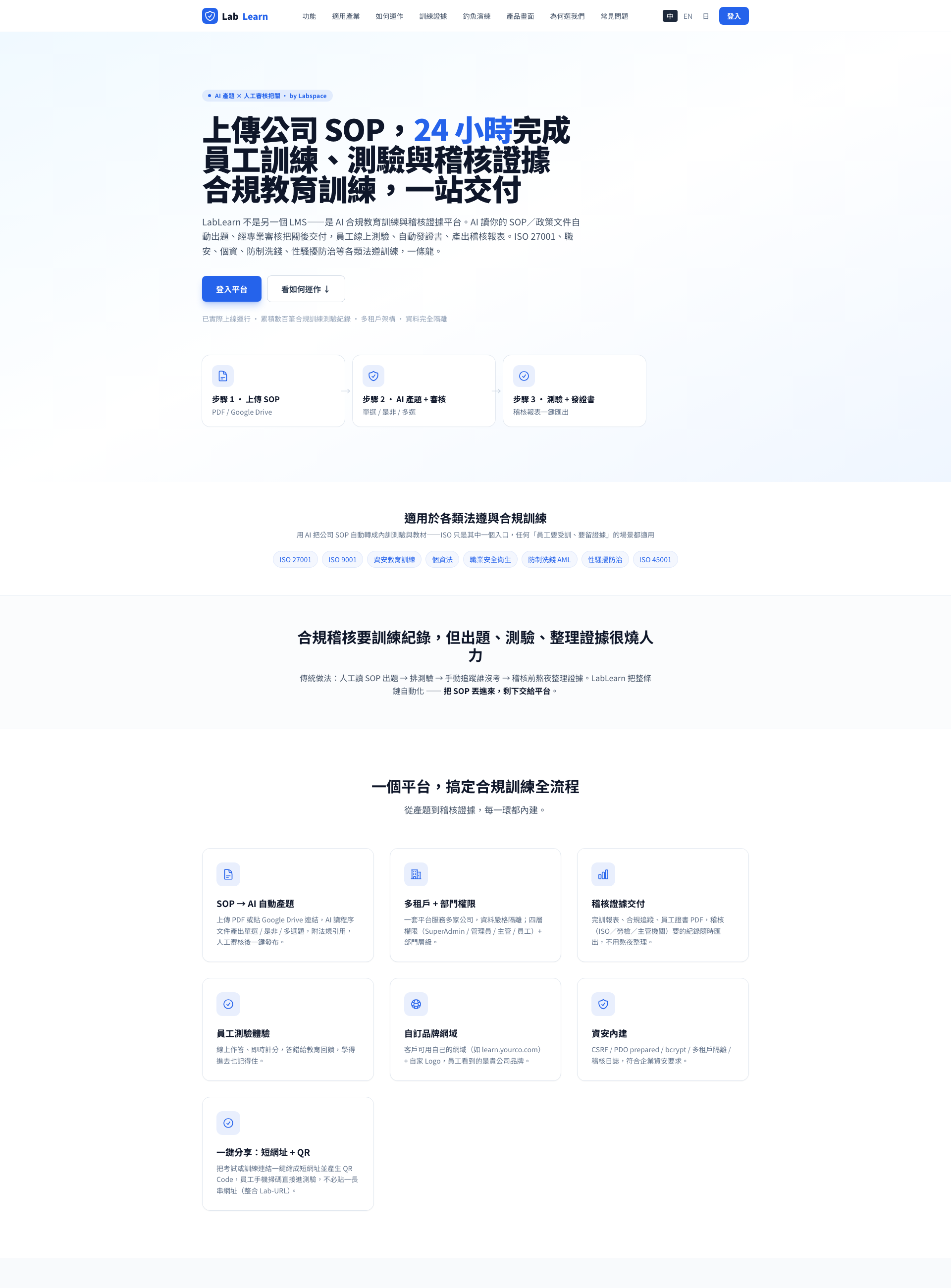 LabLearn — AI 合規訓練平台 Full Page